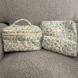 Floral Quilted Women Bag Set - Blue and Cream